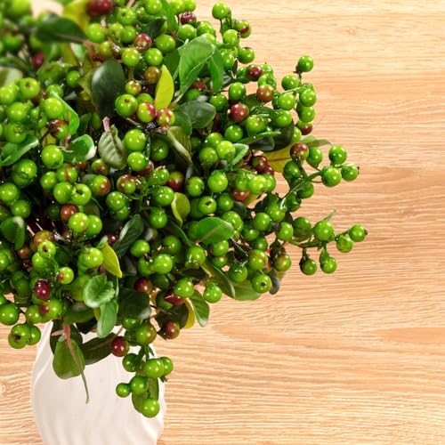 SHACOS Artificial Green Berry Stems 20 PCS 9.8 inch Fake Berries with Green Leaves Berry Picks for Wreath Wedding Bouquet Decorations Crafts Holiday Spring Home Decor, Green - color: Green, size: 20 PCS