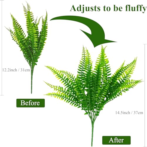 UV Resistant Lifelike Artificial Boston Fern - 2024 New Faux Boston Ferns Outdoor Planter Large, Realistic Fake Feen Hanging Silk Fern Stems Indoor Basket Plant Urn Fillers Front Porch (2, Green) - color: Green