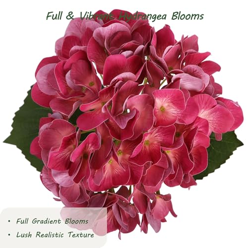 Bellacat Real Touch Faux Hydrangea Flowers with 11" Hanging Basket, Fake Hanging Hydrangea Flowers with Realistic Flowers, Artificial Hanging Flowers for Outdoors Porch Patio Balcony (Rose Red, 2Pack) - color: Rose Red
