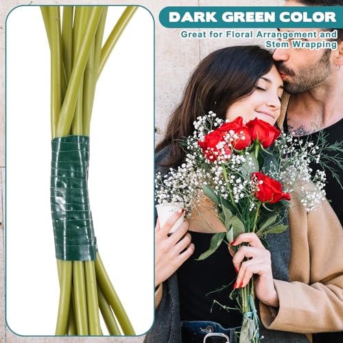 2Rolls Green Floral Tape 1/4 Inch Wide Strong Adhesion Flower Tape Waterproof Floral Tapes for Bouquet Stem Wrapping and Art Crafts(98ft/Roll)