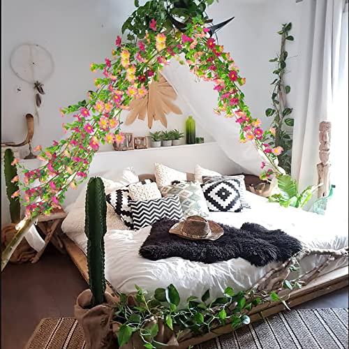 CISDUEO Artificial Daisy Flowers Vine Silk Flower Garland Spring Fake Flower Vine Hanging Ivy with Pink Daisy Flowers Green Leaves for Wall Party Wedding Arch Floral Decor Home Indoor Outdoor Ceremony - color: Pink