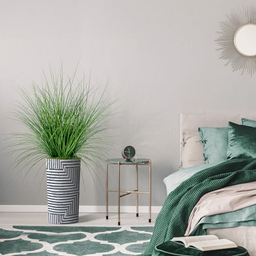 Artificial Tree in Modern Geometric Pattern Planter, Fake Onion Grass Silk Tree for Indoor and Outdoor Home Decoration - 55" Overall Tall (Plant Pot Plus Tree) - style: Onion Grass