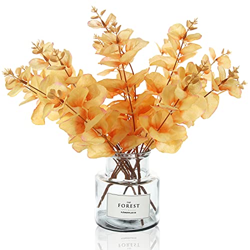 Tinsow Artificial Eucalyptus Stems Orange Real Touch Leaf Branches Faux Eucalyptuses Fall Centerpiece Halloween Thanksgiving Harvest Home Decor (Orange, 5) - color: Orange