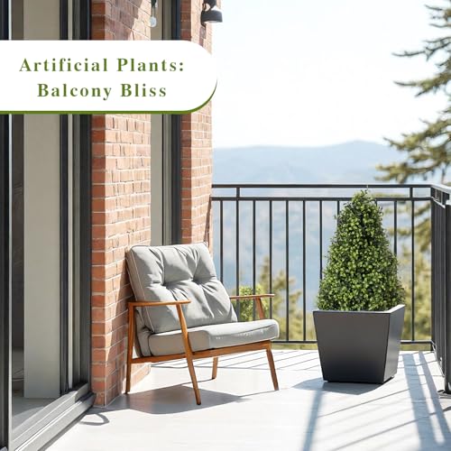 30" Artificial Boxwood Topiary Trees Outdoor Set of 2 - UV Resistant Faux Plants for Front Porch Outside Planter, Realistic Fake Cone-Shaped Bushes & Shrubs 2.5ft - color: Eucalyptus Light Green, size: 30in