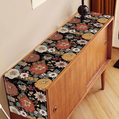 Boho Floral Table Runner,Spring Summer Vintage Flowers Mid Century Morden Home Decor for Home Kitchen Dining Patio Holiday Party Indoor Outdoor Table Decorations,13 x 72 Inches