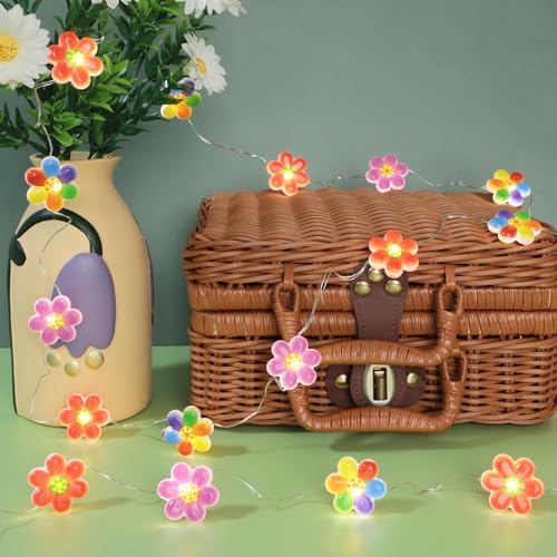 Colorful Flower String Lights 10FT 30LEDs USB & Battery Powered Cute Rainbow Floral Fairy Twinkle Lights with Remote Timer Decorative for Bedroom, Dorm, Girls Room & Christmas Home Decor - style: Flower