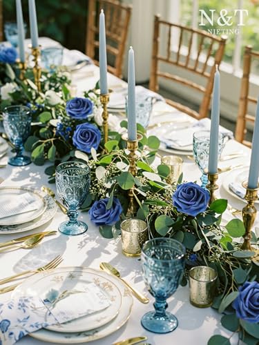 N&T NIETING Artificial Flowers Navy Blue Roses 50Pcs Fake Flowers Foam Roses with Stems for DIY Wedding Bridesmaid Bridal Bouquets Centerpieces Party Home Decoration Baby Shower - color: Navyblue, size: 50pcs