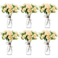 Thiccywoov 19 Pack Artificial Peony Flowers with Vase Bulk, 12 Bundles Faux Peony Bouquet 6 Vase with 1 Rope Silk Flower Arrangement Wedding Table Centerpiece for Wedding Bridal Shower(Champagne) - color: Champagne