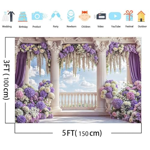 5 x 3 ft Wedding Floral Backdrop Purple Flower Wall Photography Backdrops for Wedding Bridal Shower Engagement Anniversary Party Cake Table Decor Photo Background Booth Studio Wall Decor Banner - color: Multi03, size: 5X3FT
