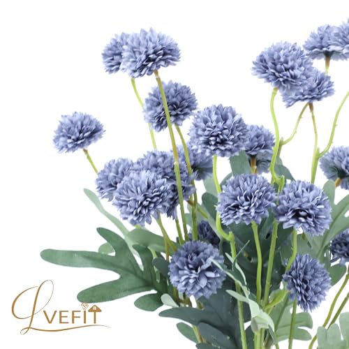 LVEFIT 10 Pcs Dusty Blue Kiku Flower Fake Mums Long Stem Flowers,Faux Kiku Flower Bulk,Silk Flowers Mini Chrysanthemum Floral Arrangements,Artificial Flowers Chrysanth Mini Fake Flower - color: Dusty Blue