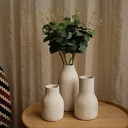 Ceramic Vases for Home Decor - Matte White Textured Vase Set of 3, Decorative Vases for Flowers, Pampas Grass Arrangement, Table Centerpieces, Office and Living Room Boho Decor - color: Textured Vase