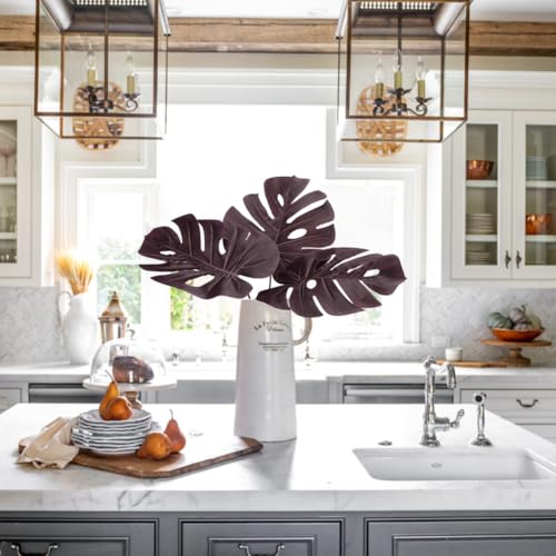 DILATATA Artificial Monstera Leaves with Stems 28" Fall Faux Tropical Leaf Burgundy Silk Monstera Leaves Fake Palm Branches for Home Fireplace Farmhouse Centerpieces Thanksgiving Wedding Autumn Décor - color: 28“ Monstera#burgundy Silk 3pcs
