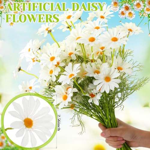 Giegxin 100 Pcs Artificial Daisy Flowers Bulk Realistic Fake Daisies Faux Wildflower Daisy UV Resistant Silk Fake Flowers Plants for Outside Wedding Garden Home Table Decor (White) - color: White