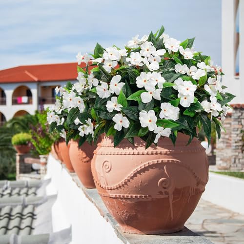Uqueeten15.7” Fake Flowers Artificial Flowers for Outdoor,Silk Artificial Impatiens Bouquet Flowers for Outdoors，Spring Flowers Flores Artificiales para Decoracion Indoor Decor 8PCS(White) - color: White-8