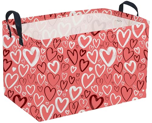 Rectangular Valentine's Day Basket,Heart Basket.Cute Baskets for Room Decor, Kids Baskets with Handles.Books Bins,Gifts Box. (Pink Gift Basket) - color: Pink Gift Basket