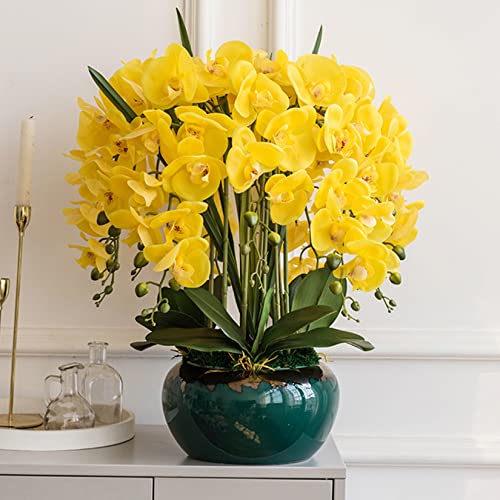 FagusHome 8 Pcs Artificial Phalaenopsis Flowers 32 Inch Artificial Orchid Flowers Fake Flowers Stem Plants for Home Décor (Yellow) - color: Yellow