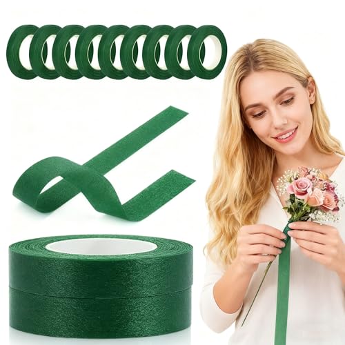 12 Rolls of 1/2 Inch x 20 Yards Green Floral Tape Stem Wrap - Adhesive Tape for Wiring Eternal Roses, Craft Flowers and Securing Bouquets - color: 12 Rolls Green