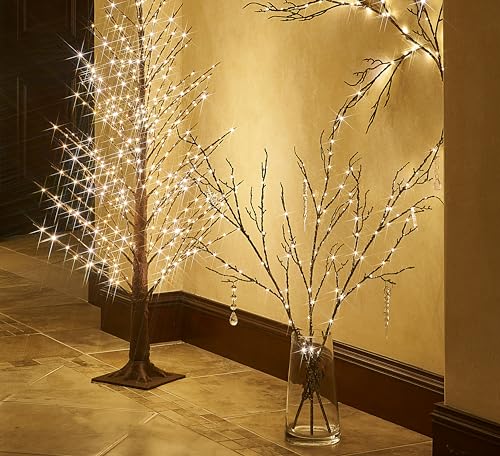 Fudios Lighted Willow Branches Christmas Glitter Battery Operated 32IN 120 LED Fairy Lights, Brown Branch Lights for Home Holiday Decoration Indoor Outdoor - color: Brown Willow Glitter, size: 1 SET