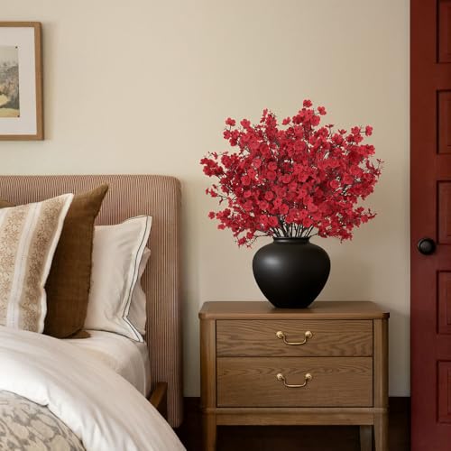 8Pcs Baby Breath Artificial Flowers,Real Touch Red Silk Flowers Bundles Fake Flowers for Vase Home Office Wedding Spring Winter Indoor Outdoor Centerpiece Table Party Mother's Day Decoration - color: Burgundy, size: 8 Bundles