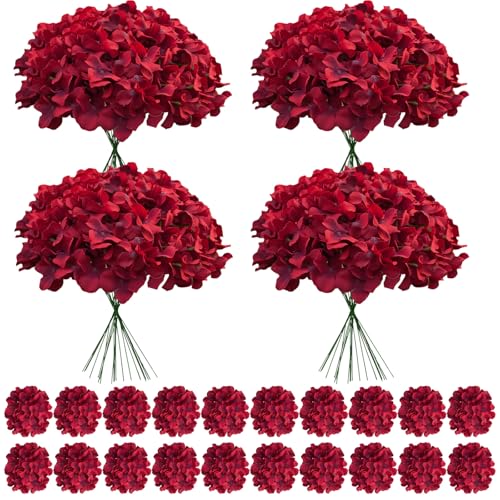 100 Pcs Faux Deep Red Hydrangea Artificial Flowers Bulk, Fake Silk Hydrangea Flowers Heads with Stems for Wedding Decorations Garden Party Baby Shower Porch Home Decor Table Centerpieces - color: Deep Red, size: 100 Pcs