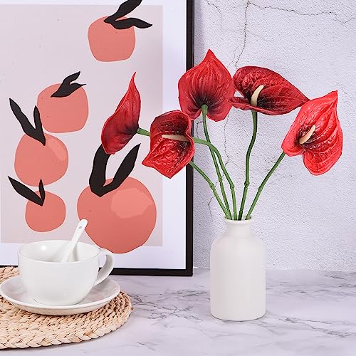 PATIKIL 13" Artificial Anthurium Lily Flowers, 10 Pack Permanent Flower Floral Arrangements Bouquet for Home Decor Bridal Wedding Festival Party, Black Red - color: Black Red