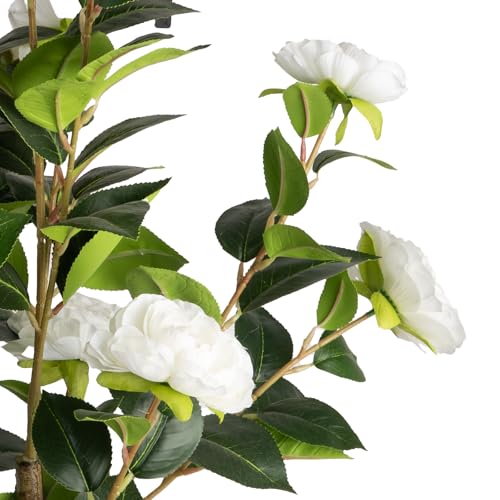 Artificial Camellia Tree 2 Pack - Realistic Camellia Plants in Pot with White Flowers, Lifelike Faux Greenery for Living Room, Patio, or Wedding, White - color: White