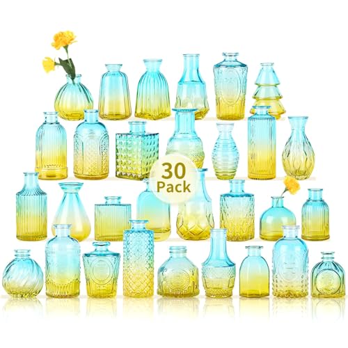 Glass Bud Vases in Bulk Set of 30 Pcs,Small Glass Vases for Flowers as Wedding Centerpieces for Tables,Clear Flower Vases Suitble for Wedding Decorations,Home Decor (Yellow Green, 30 pcs) - color: Yellow Green, size: 30 pcs