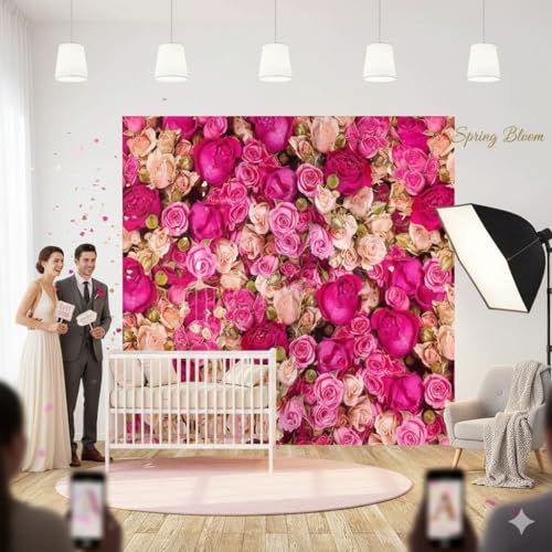 Ticuenicoa 6x6ft Pink Red Rose Flowers Photography Backdrop Valentine's Day Photo Background Baby Shower Wedding Birthday Decoration Bridal Shower Wedding Blossoms Roses Wall Art - size: 6x6ft