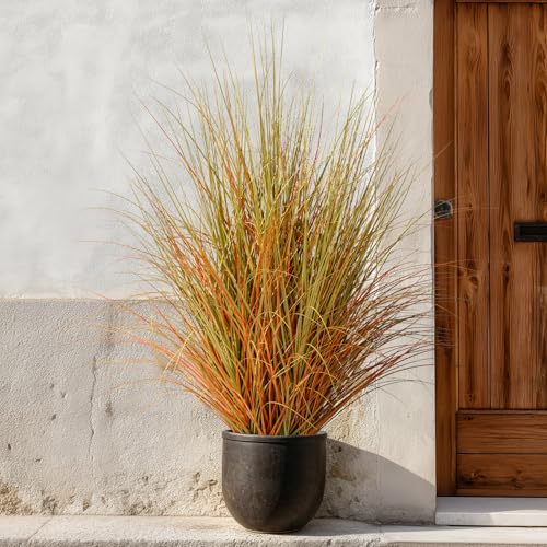 large fake grass Big Artificial Cattail Reed Grass indoor outdoor realistic floor plants faux plastic plantas synthetic pampas grass for home living room corner office patio front porch bonsai decor - color: Yellow, size: 4FT