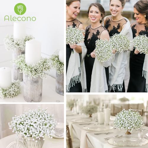 Alecono Babys Breath Artificial Flowers 100 Pcs, White Artificial Baby Breath Bulk for DIY Floral Bouquets for Wedding, Fake Babies Breath Real Touch Flowers for Home Decorations - size: 100pcs