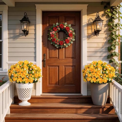 Olatay 12 Bundles Mixed Color Artificial Flowers for Outdoor, Artificial Geraniums Flowers for Outdoor, UV-Resistant Fake Geraniums for Porch, Balcony, Garden, Indoor Decoration (Yellow) - color: Yellow