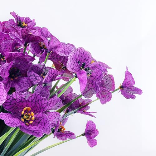 AGIRL 24 Bundles Artificial Flowers for Outdoor,No Fade Fake Plastic Flowers Faux Plants for Decoration Hanging Planters Indoor Outside Garden Porch Window Box Home Wedding Farmhouse - color: Purple, size: 24