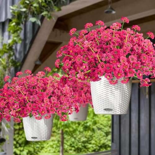 Krissing 48 Bundles Outdoor Artificial Flowers UV Resistant Fake Silk Flowers Faux Plastic Plants Outside Garden Porch Window Box Summer Decoration (Rose Red) - color: Rose Red