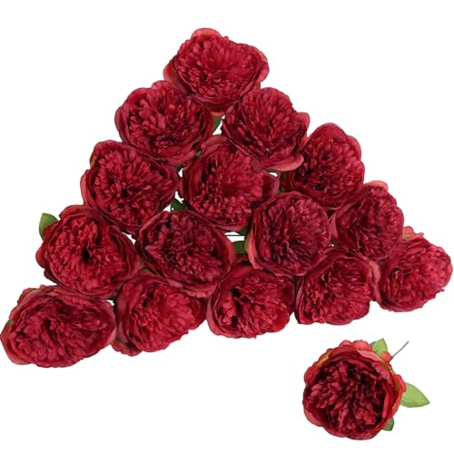 Red Peonies Artificial Flowers Bulk 16pcs Peony Silk Flowers Fake Peonies Faux Peony Flowers Heads with Stems Floral Arrangement Bouquet for Home Wedding Party Festival Decor (Red) - color: Red