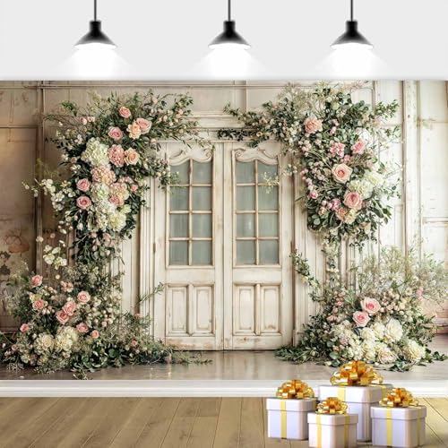5X3ft Floral Photography Backdrop, Retro Flowers Photography Backdrop Dreamlike Wedding Portrait Photo Background, Baby Bridal Shower Wedding Birthday Party Background Banner Decor, White-2 - color: White-2, size: 5x3ft