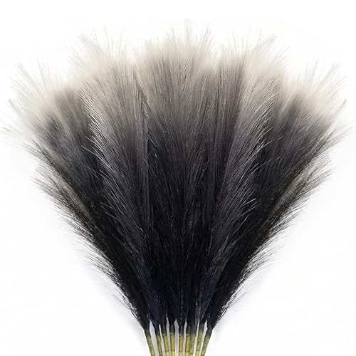 8Pcs 3FT Colorful Faux Pampas Grass for Boho Decor, KALYLOC Non-Shedding Fluffy Artificial Bulrush, Tall Reed Fluffy Stems Vase Filler Living Room Wedding Decoration - color: Black