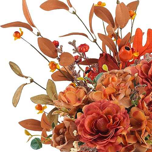 Krissing Artificial Fall Flowers with Metal Pot Faux Autumn Hydrangea Silk Flowers Bouquets with Fall Floral Stems Fall Flowers Arrangements for Table Centerpieces Vase Mantle Home Fall Decor - color: Fall