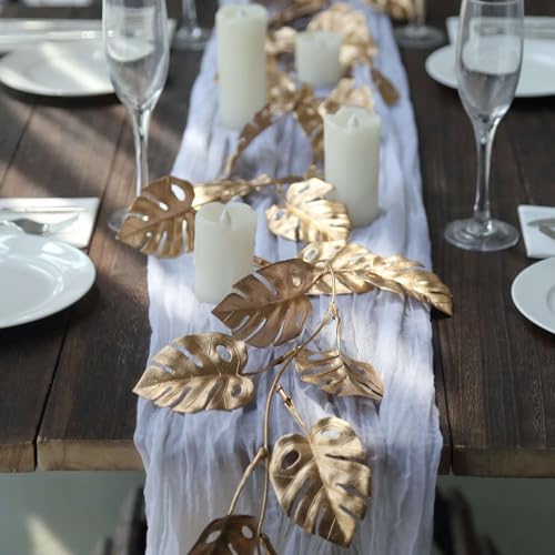 Efavormart 7ft Metallic Gold Artificial Monstera Leaf Table Garland, Extra Long Faux Tropical Jungle Hanging Vine for Modern Events and Large Display Styling - color: Type18