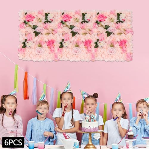 Flower Wall Panel Floral Backdrop, 6 Pcs Flower Wall Decor, 24" X 16" Silk Rose Wall, Artificial Flower Wall Backdrop Faux Flower Panel for Wedding, Party, Home (Light Pink Dahlia Rose) - color: Light Pink Dahlia Rose