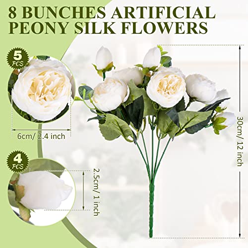 Yunsailing 8 Pack Artificial Peony Flowers Faux Silk Hydrangea Bouquet Wedding Home Table Decor Reusable Bouquet of Rose Flower for Birthday Wedding(White) - color: White, style: Peony