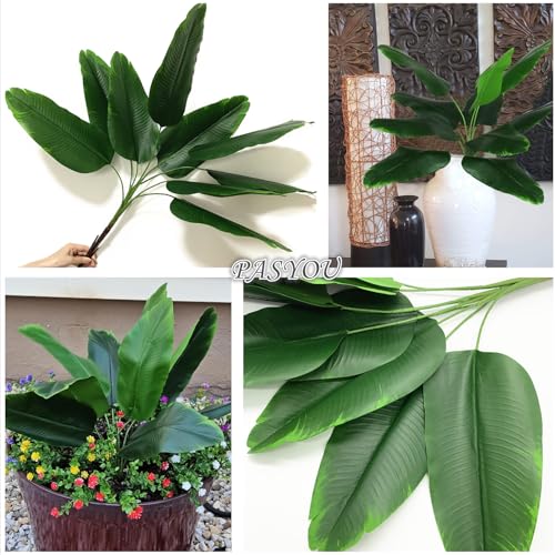 Artificial Tropical Leaves Plants, Fake Banana Tree Palm Plant Monstera Leaf Faux Green Large Bushes Plastic Greenery Shrubs for Home Garden Decor Indoor Outdoor Verandah Wedding Party Decoration - color: Banana Tree - 1 Pack