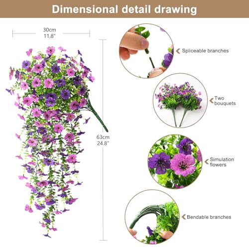 ZFProcess Artificial Hanging Flowers Plants for Outdoor Spring Summer Decoration, 2PCS Faux Silk Daisy UV Resistant Look Real for Outside Home Indoor Planter Porch Garden Yard Decor(Dark Orchid) - color: A Dark Orchid