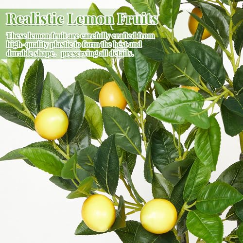 Daifunli 1 Pack Artificial Lemon Tree with Realistic Leaves and Natural Trunk Faux Tree with Silk Leaves for Porch Home Office Farmhouse Indoor Outdoor Housewarming Gift - style: Lemon