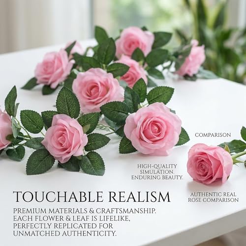 2 Pack Artificial Pink Rose Garland Vine - Total 16FT Silk Fake Blush Pink Rose Flower Hanging Vine for Wedding Arch Home Wall Decor Valentine's Day Mother's Day Baby Shower Party - color: Pink