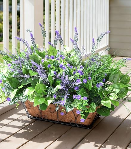 Starttag 18PCS Artificial Plants for Outdoor Decor Realistic Faux Greenery & Flowers Fake Plastic Leaves with Stems UV Resistant Outside Bushes for Garden Patio and Porch - color: Mix-2