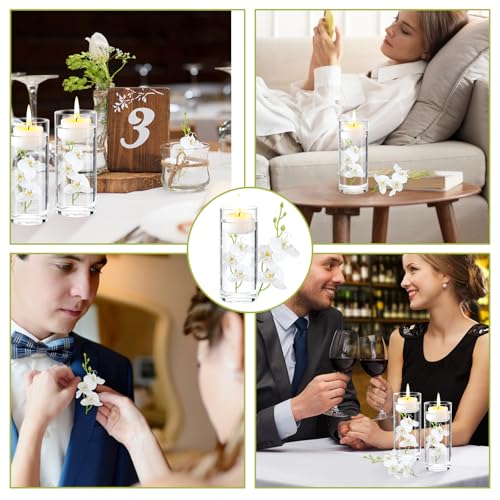 LARDUX 12 Pieces Artificial Flowers for Floating Candles Wedding Centerpiece Mini Orchid Flower Filler Vase Fillers for Wedding Dinning Table Party Home Bar Restaurant Decoration-Cream - size: 12 PCS Artificial Mini Orchids