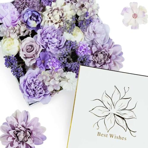 Lavender Silk Flowers, Artificial Flower Combo Box Set with Stems for Bridal Wedding Bouquets, Table Centerpieces Decor, Floral Arrangement Home Decor - color: Light Purple