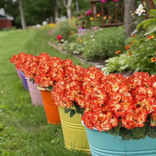 CISDUEO 4 Pcs Artificial Geranium Flowers for Outdoors Silk Flowers Outside Orange Flowers Bush Faux Geraniums for Planters Outdoor Decor Indoor Garden Patio Grave Cemetary Table Centerpiece - color: Orange
