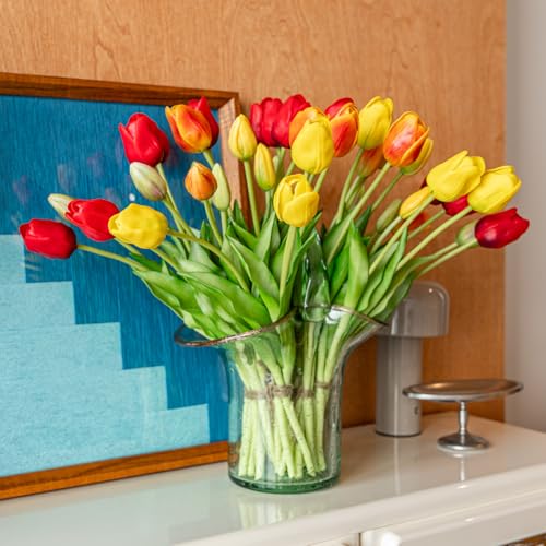 Artificial Tulips Flowers,Soft Touch Latex Bouquet, Fake Tulips,Spring Wedding Home Room Table Centerpiece Decor - color: 40pcs Hs(no Vase)