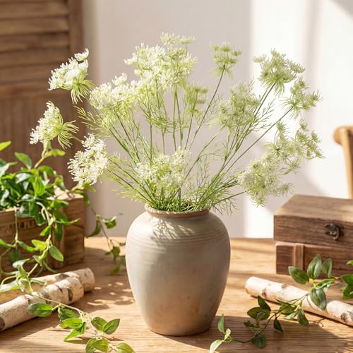 4 Pcs Artificial Queen Anne's Lace Stems 28.7 Inch Faux Ammi Majus Flowers Branches Faux Queen Anne's Lace Flowers Fake Carrot Floral Stems for Vase Bouquets Wedding Home Decor (White) - color: White